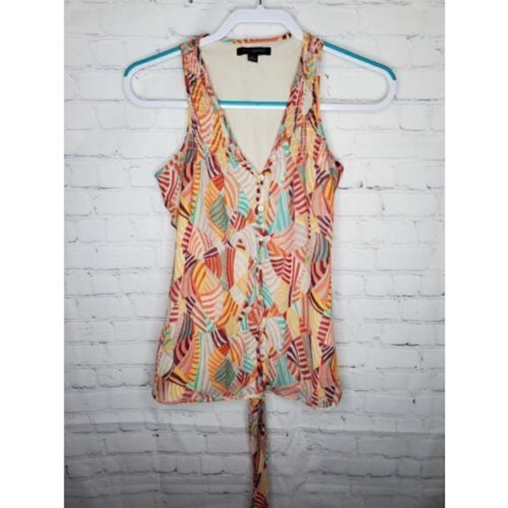 𝅺BANANA Republic Button Front Tie Waist Top Sleeveless Multicolor Shirt Sz XS